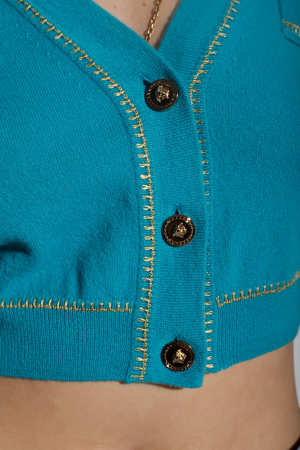 Versace Cropped Button-fastening Cardigan In Blue