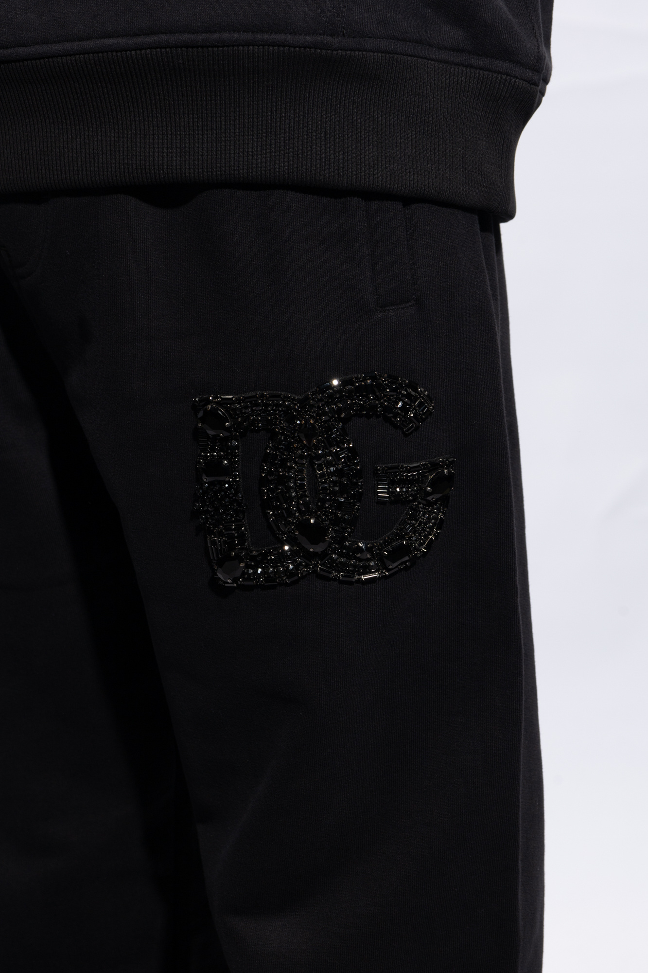 Dolce & Gabbana Crystal-embellished Cotton Track Pants In Black
