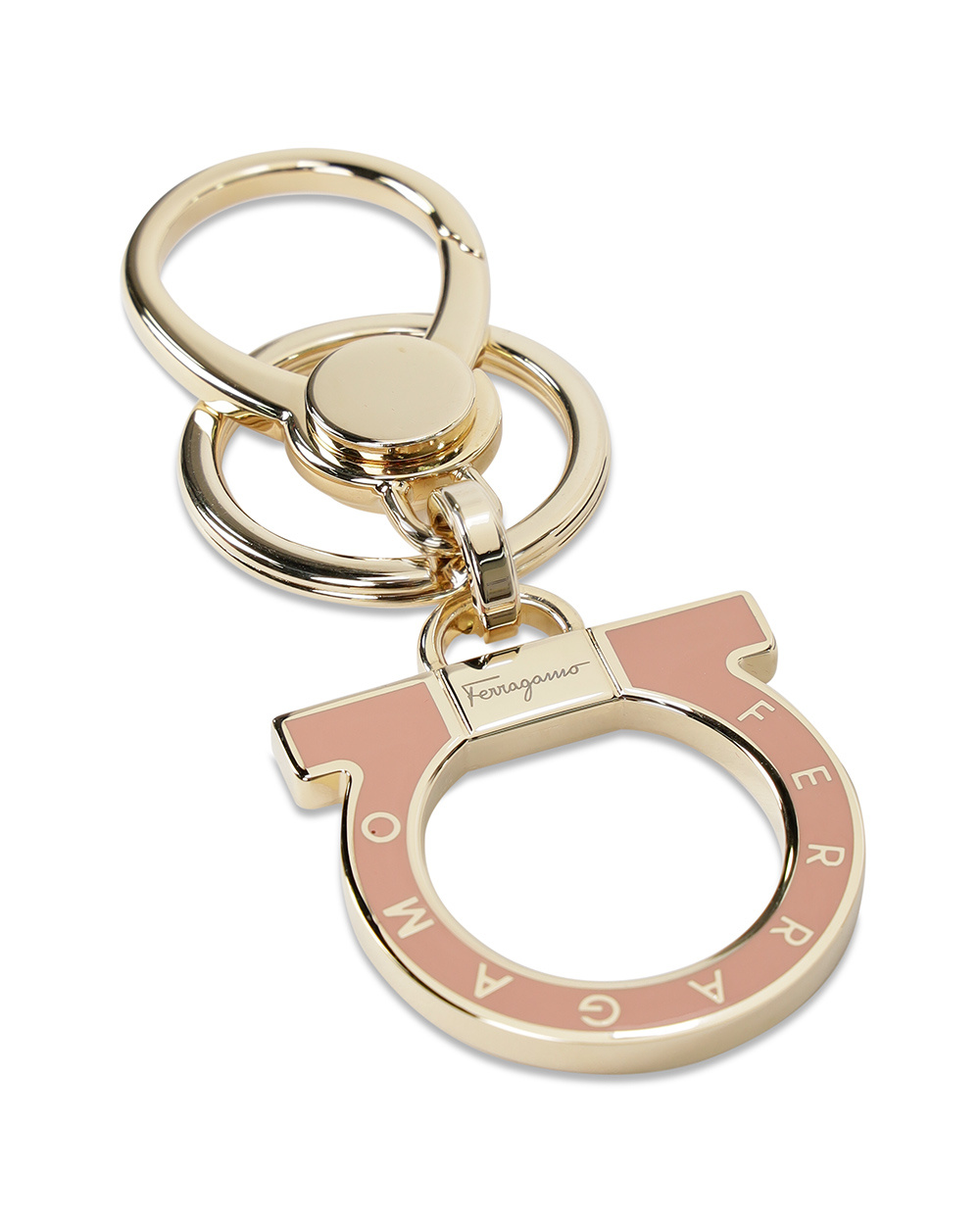 Ferragamo Logo Metal Ring Key Chain In Nude