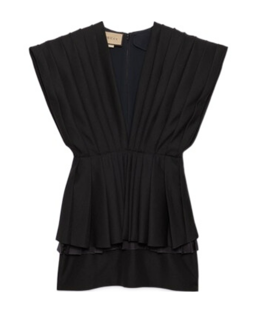 Gucci Pleated Wool Mini Dress In Black