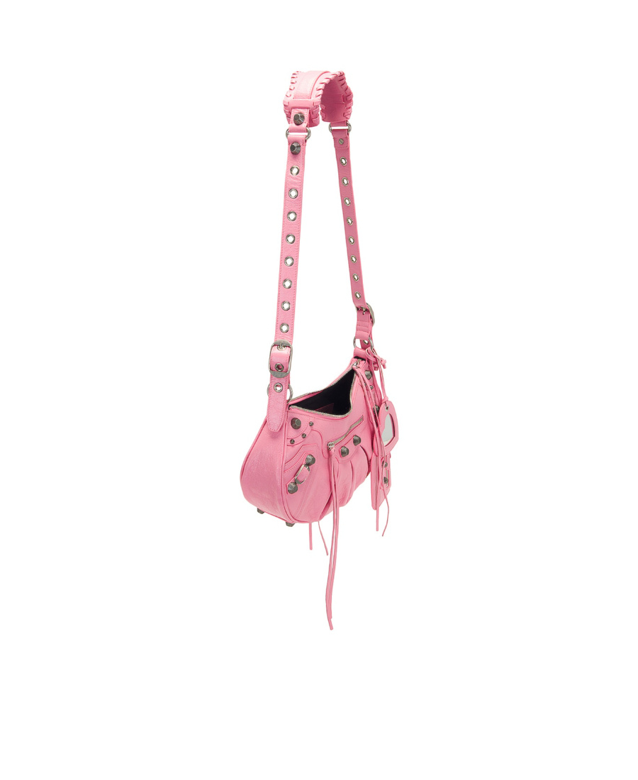 Balenciaga Green Leather Shoulder Handbag With Magnetic Closure And Metal Details In Pink
