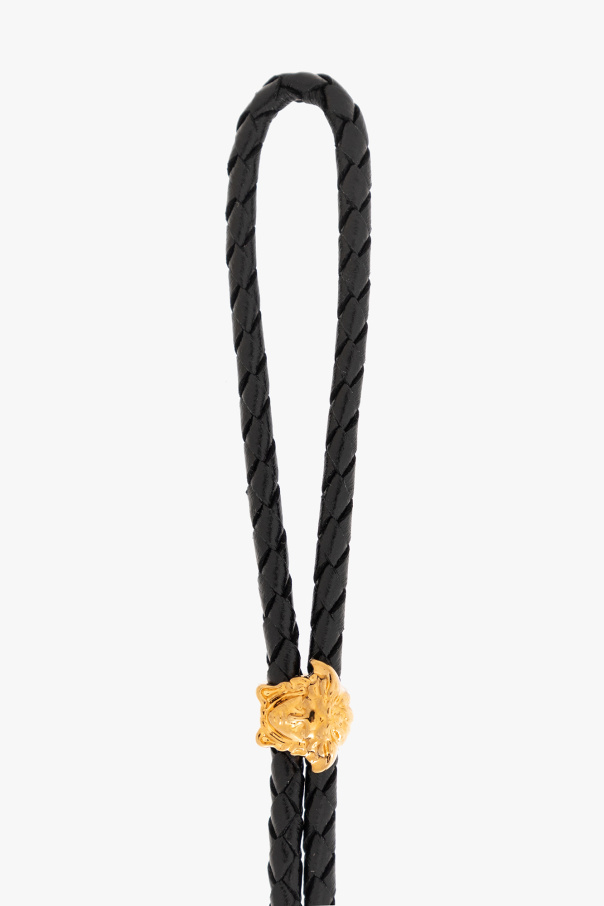 Versace Medusa-charm Braided Leather Necklace In Black