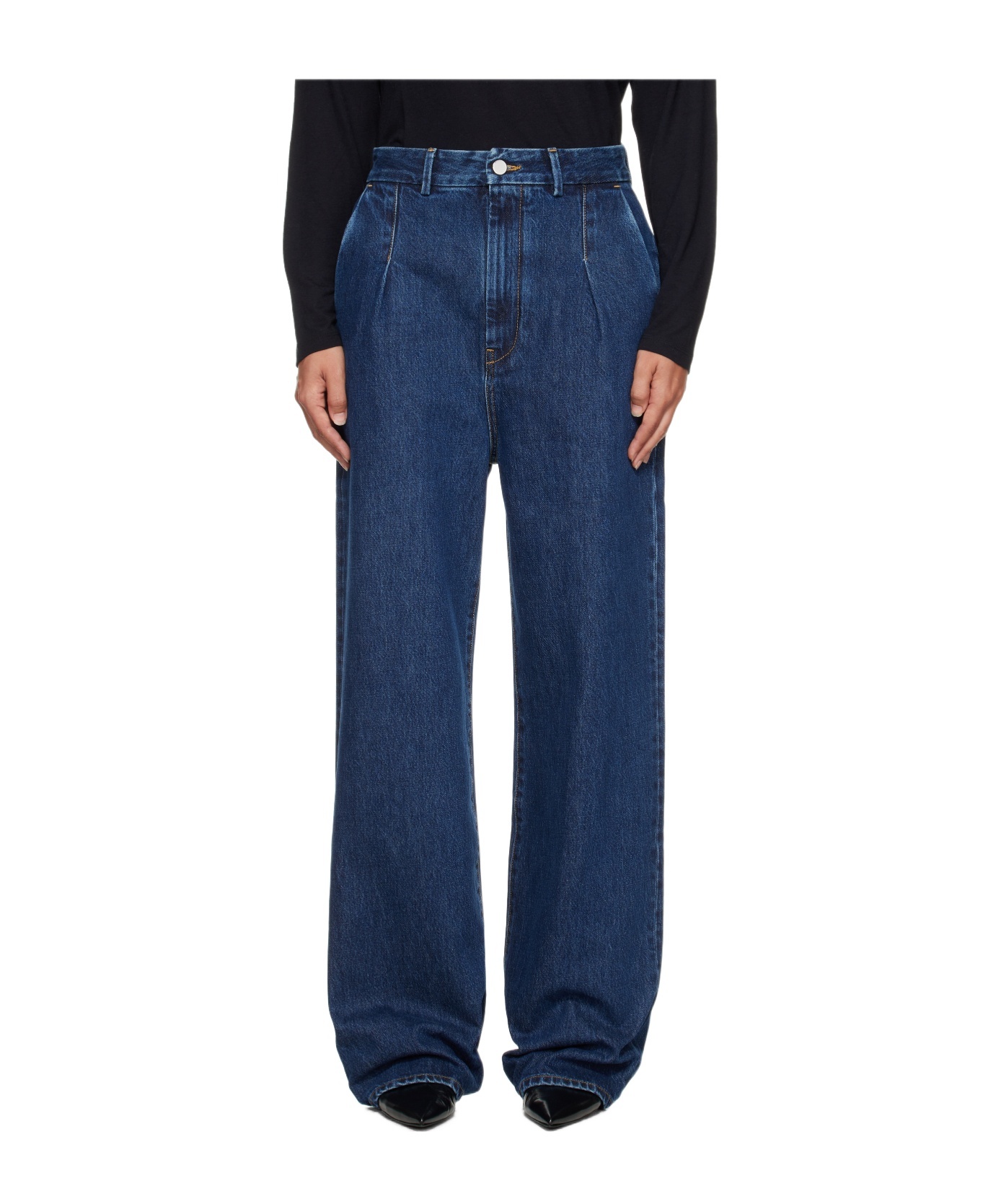 Loulou De Saison Pleated Straight Leg Jeans In Blue