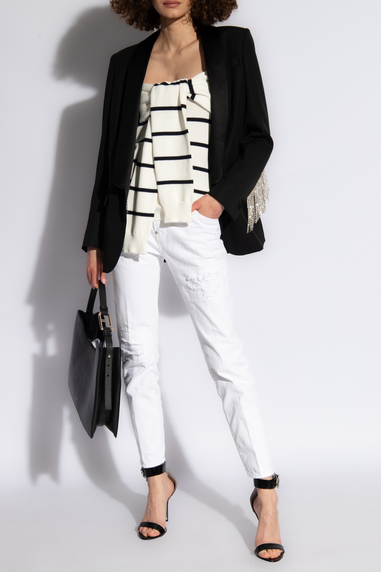 Shop Dsquared2 Crystal-embellished Fringed Blazer In Black