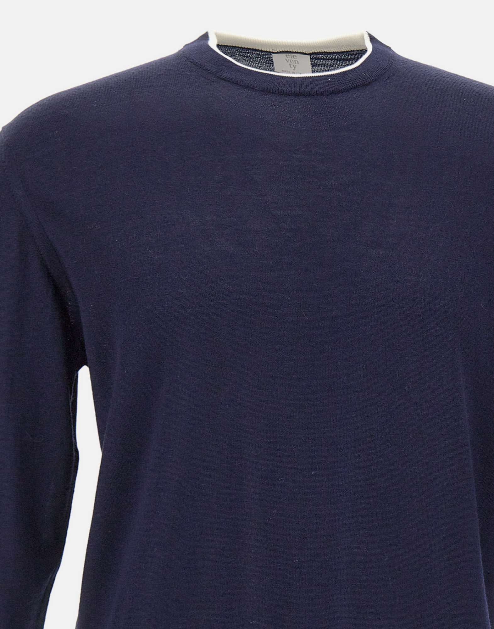 Eleventy Men Blue Crewneck Sweater In Wool And Silk Man In Blue