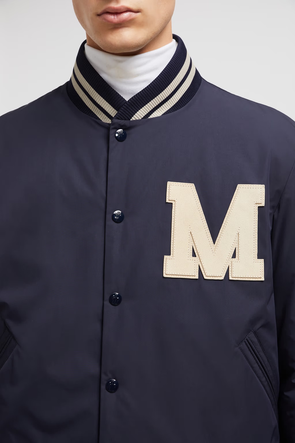 Moncler Ribbed Collar With Striped Details Jacket In Blue