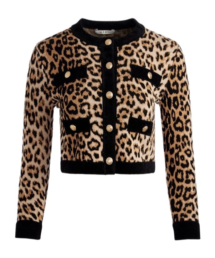 Alice And Olivia Claira Leopard Cardigan In Animal Print