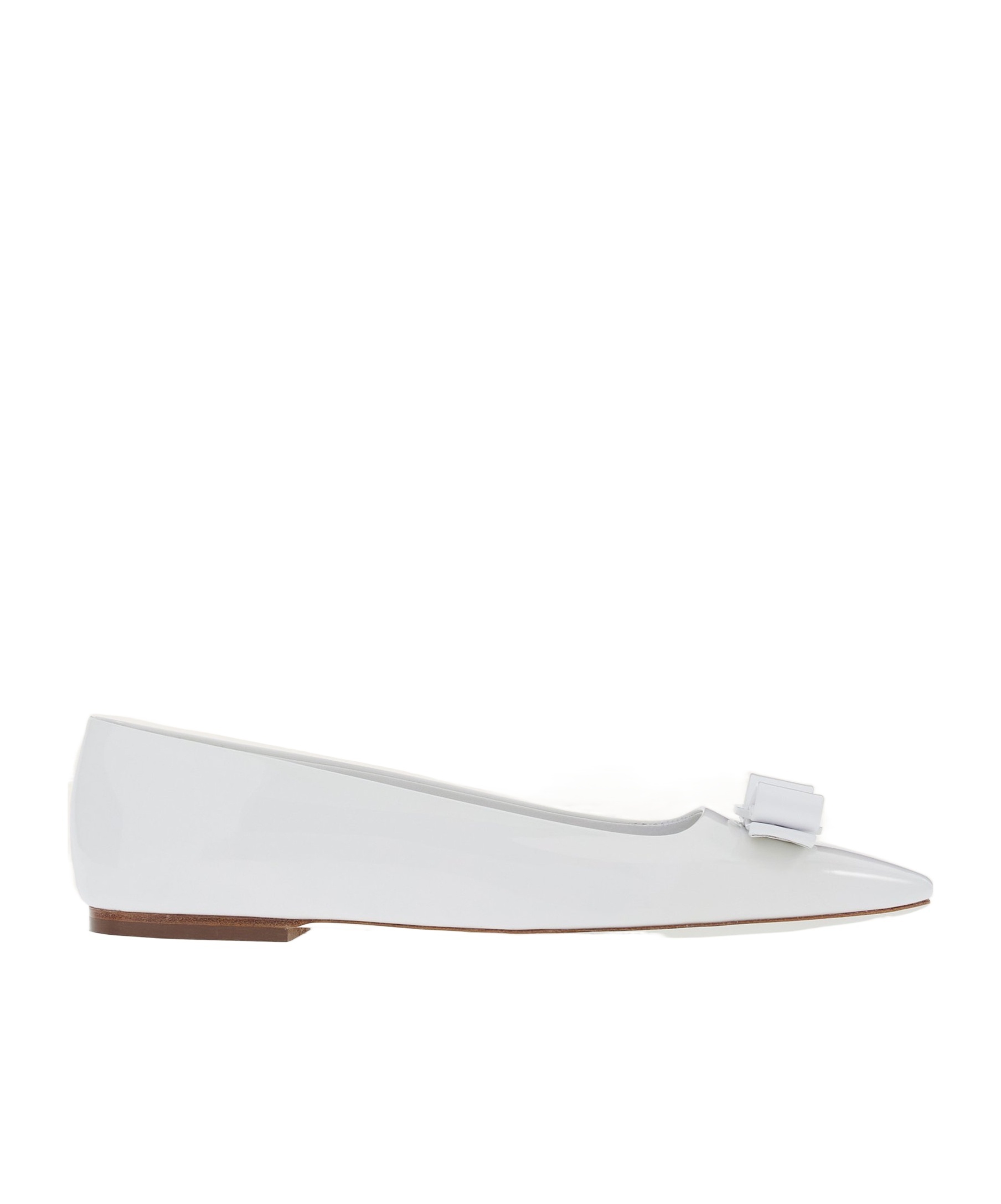 Ferragamo 5mm Anz 1 Patent Leather Ballerina Flats In White