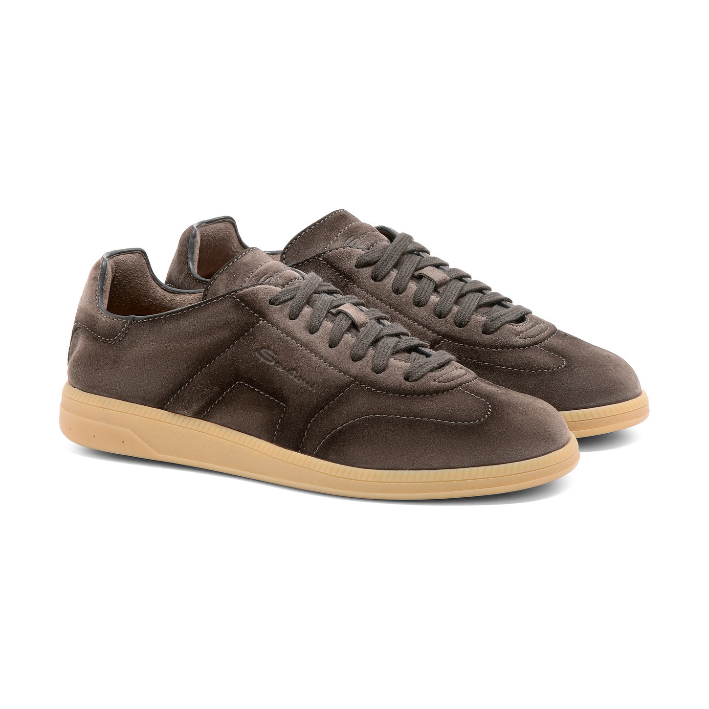 Santoni Suede Round Toe Sneakers With Rubber Sole In Burgundy