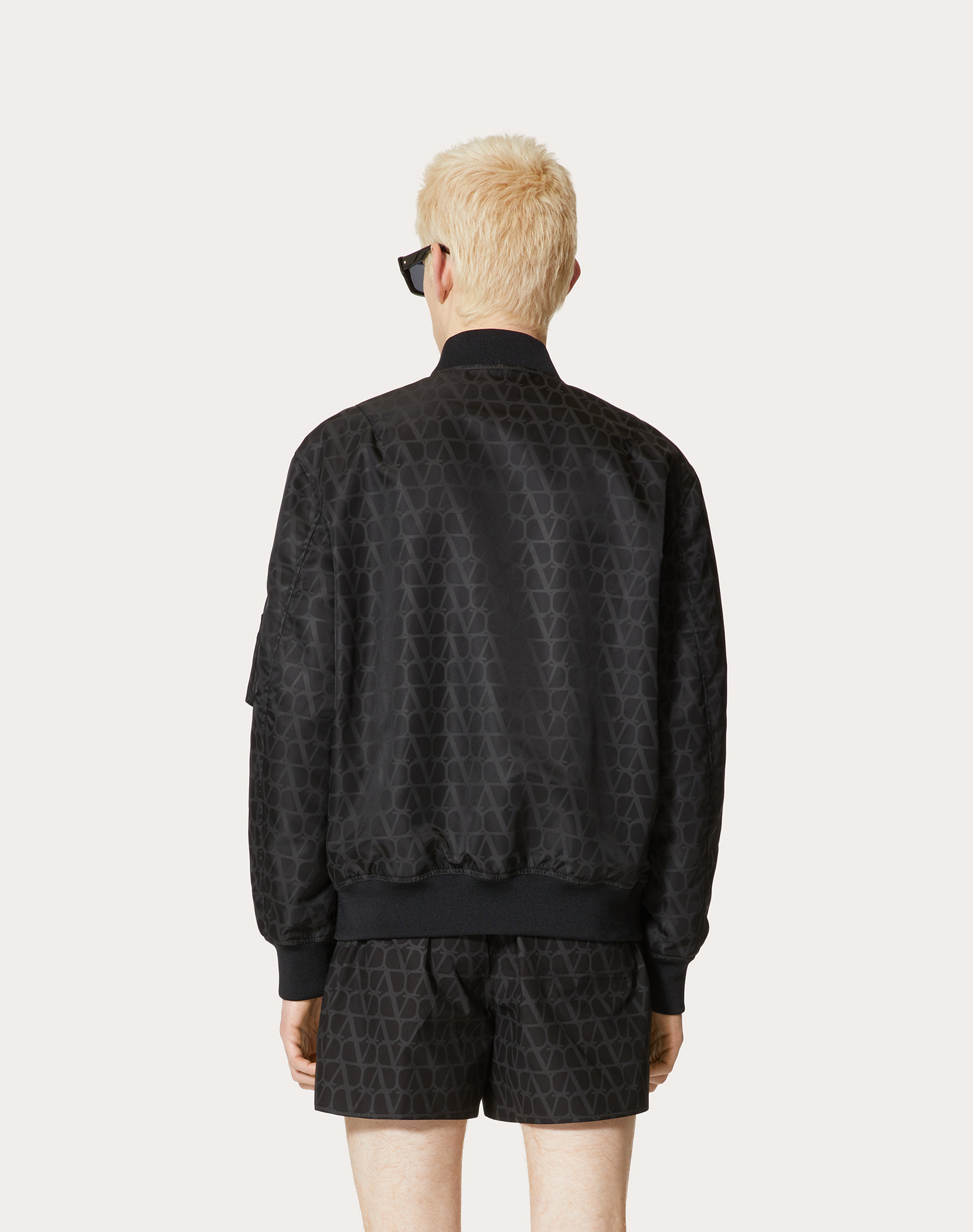 Valentino Geometric Pattern Lightweight Bomber Jacket In Black
