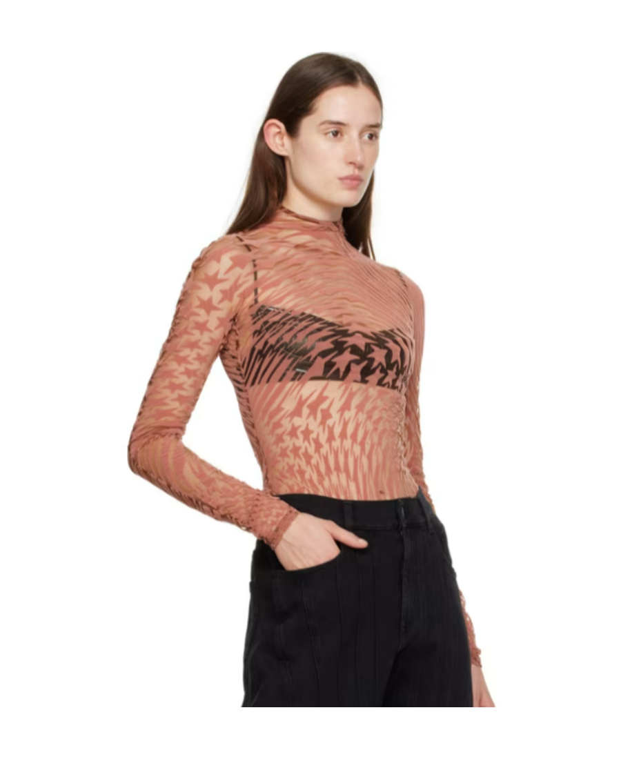 Mugler High-collar Long-sleeved T-shirt In Brown
