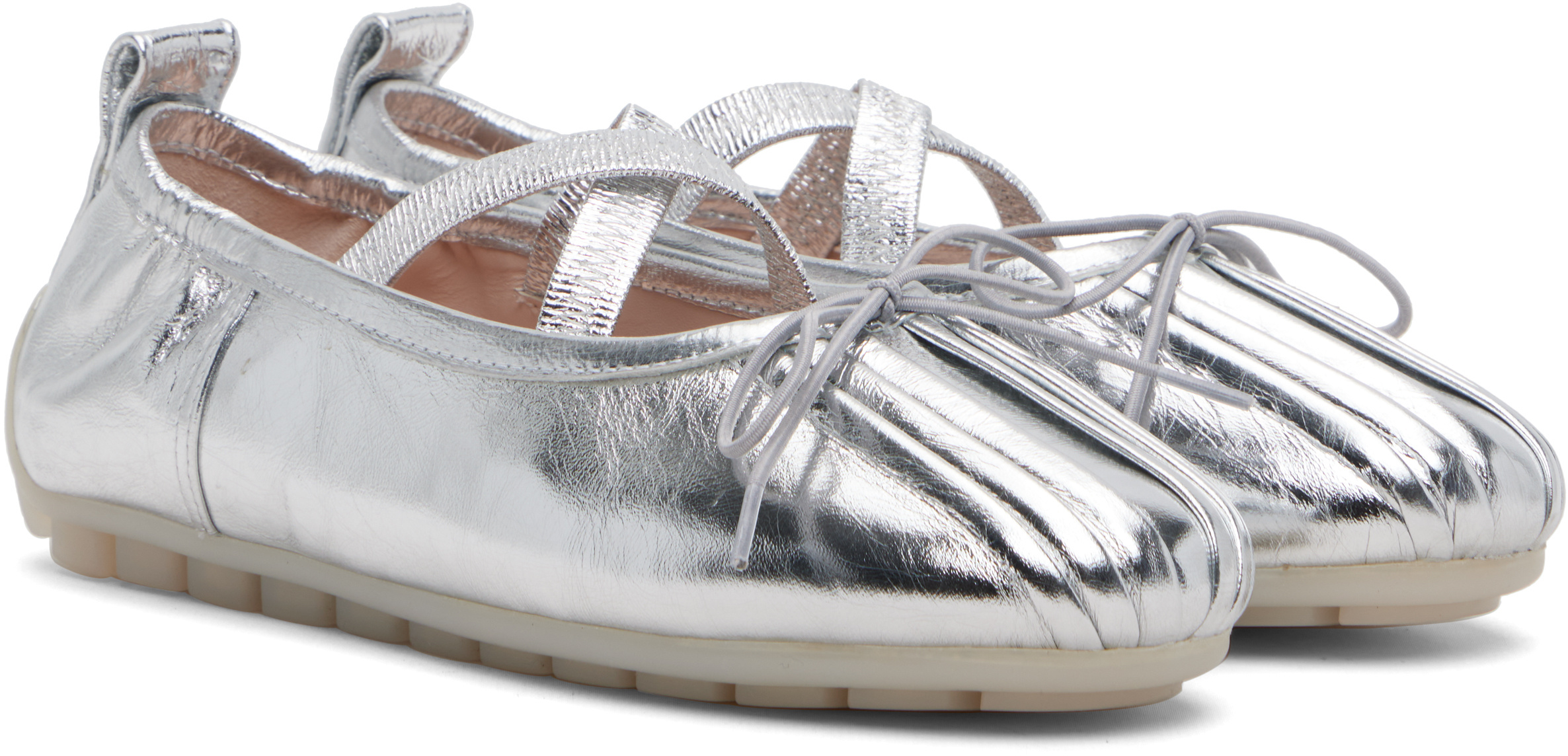 Simone Rocha Cross-strap Bow Ballet Flats In Metallic