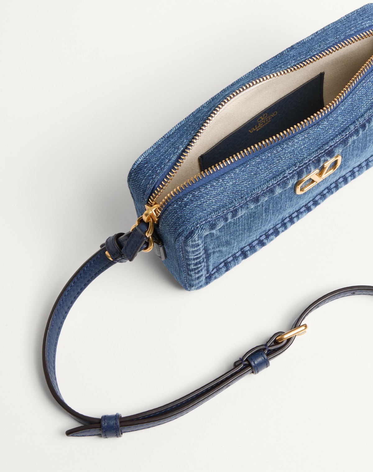 Shop Valentino Garavani Alltime Mini Denim Shoulder Bag In Blue