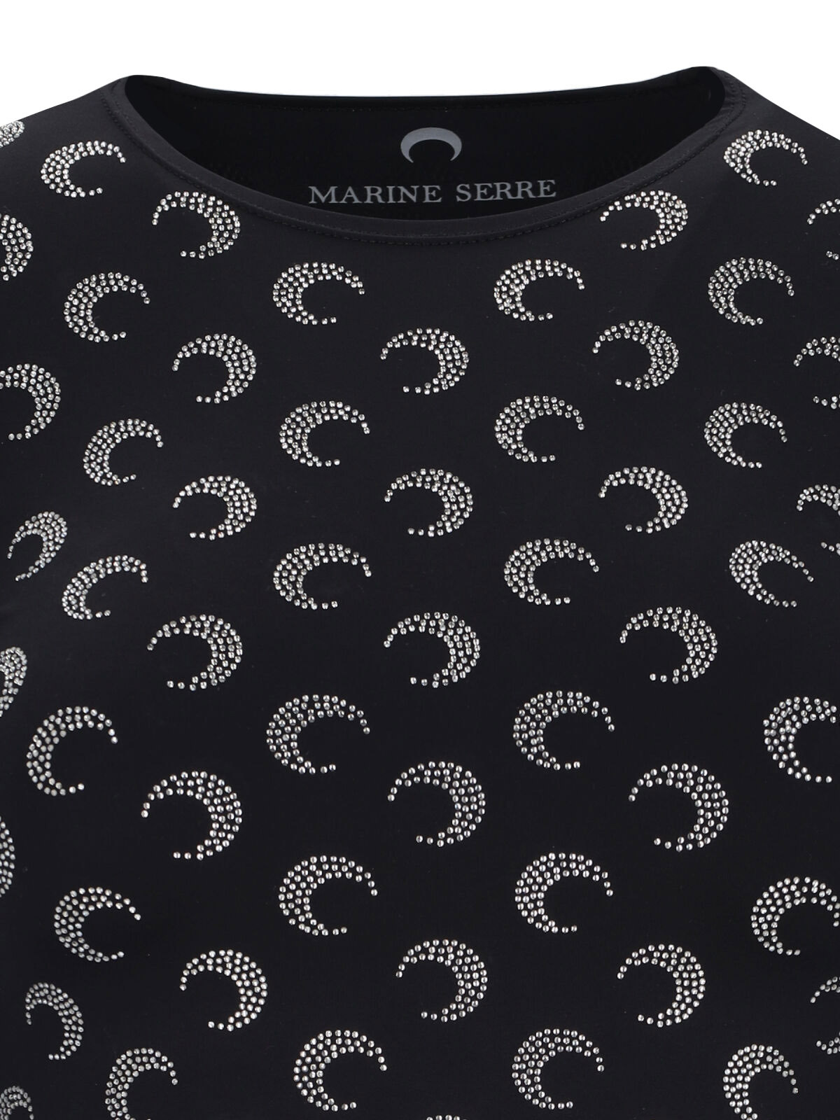 Marine Serre Black Recycled Moon Strass Jersey Second Skin Crewneck T-shirt In Black
