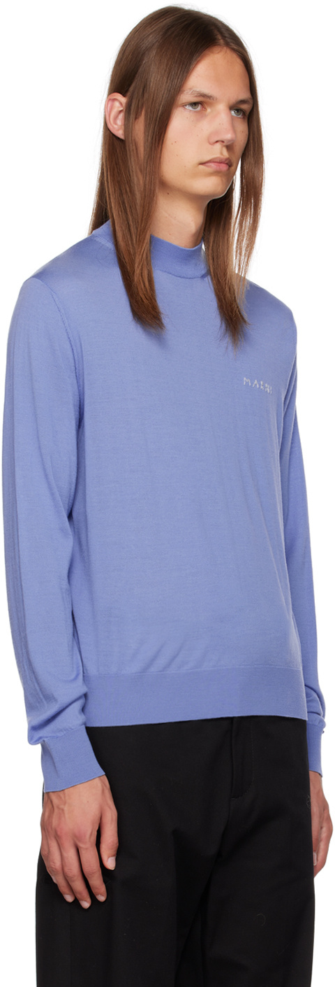 Marni High-necked Wool Embroidered Sweater In Blue