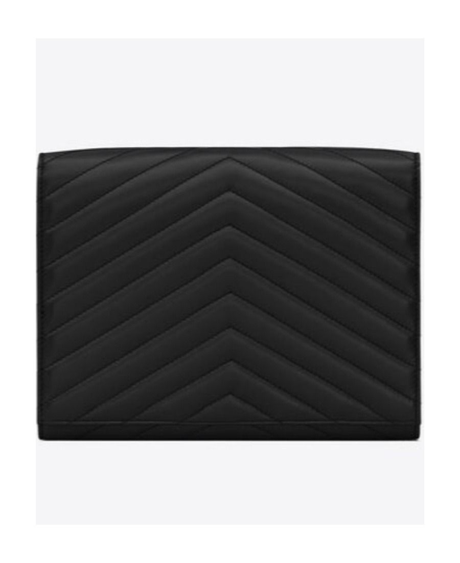 Saint Laurent Cassandre Matelassé Flap Pouch In Lambskin In Black