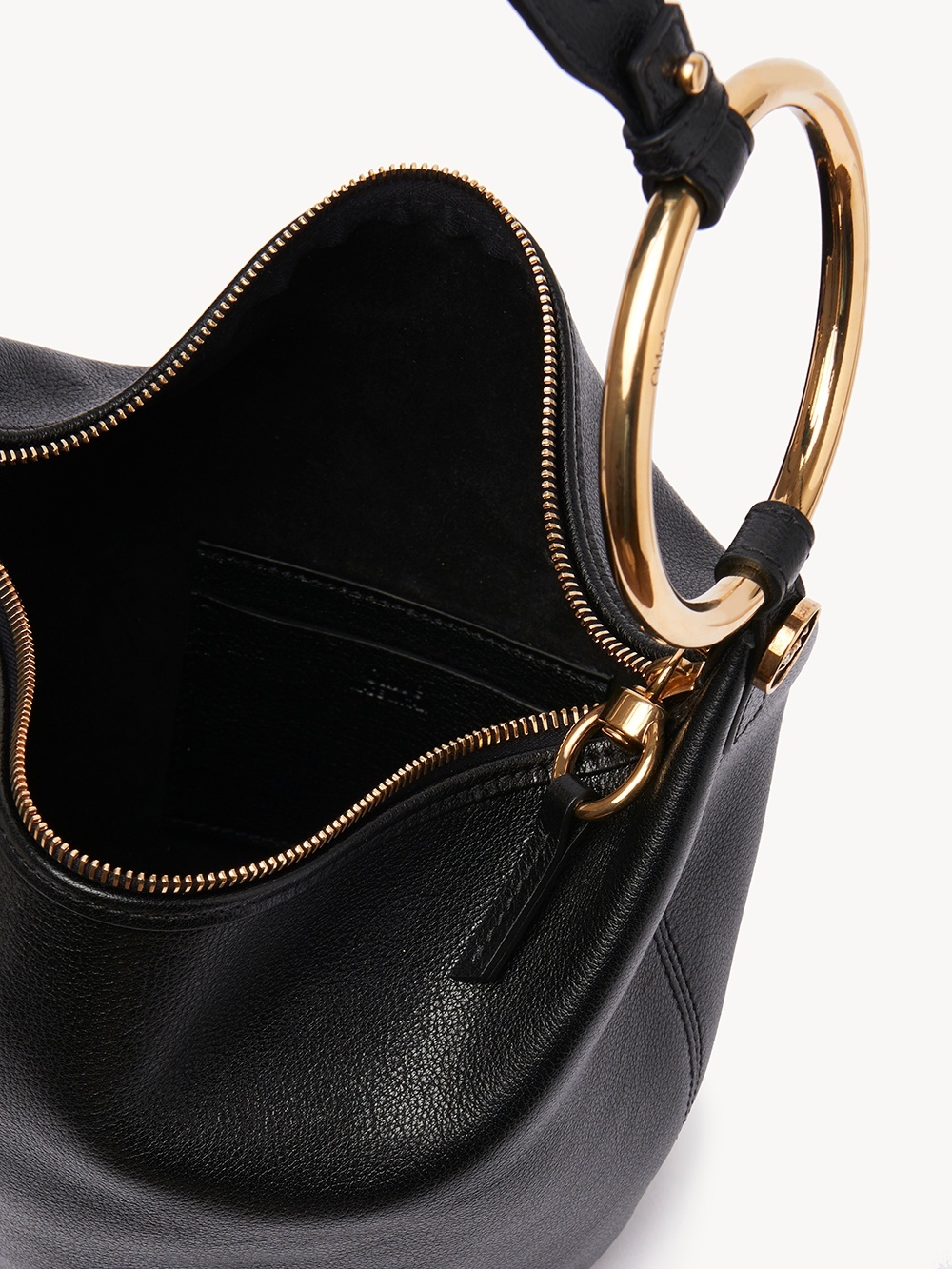 Chloé Bracelet Zip Shoulder Bag In Grained Buffalo Leather In Black