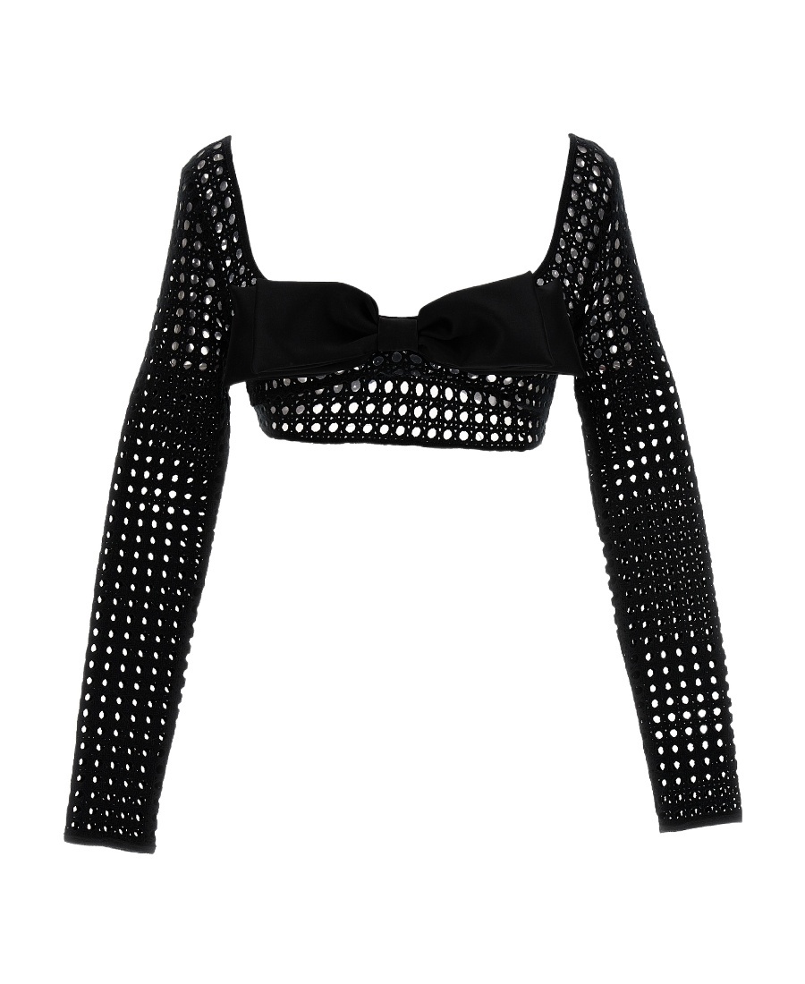 Giambattista Valli Cropped Macramé Bow Top Tops Black In Black