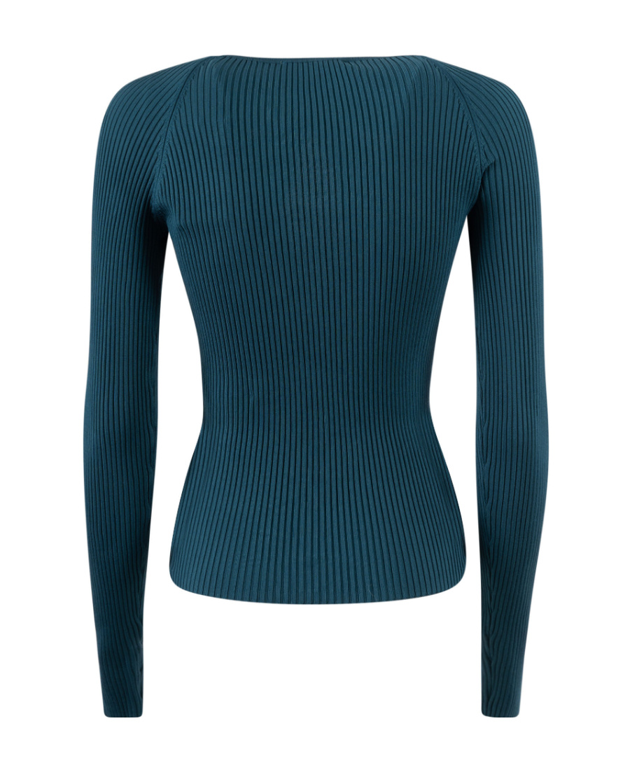 Coperni Fitted Long Sleeve Ribbed Twist Top In Blue