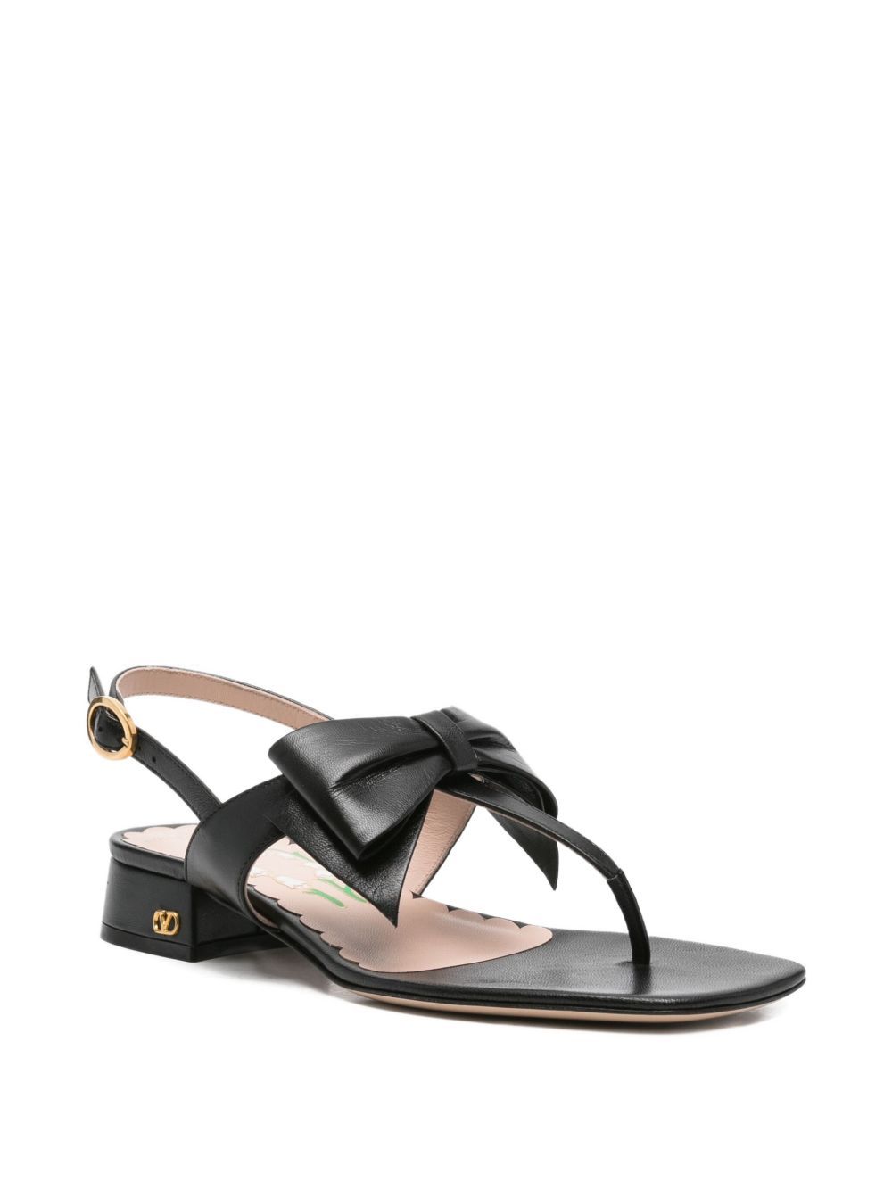 Valentino Garavani Bowow Leather Thong Sandals In Black