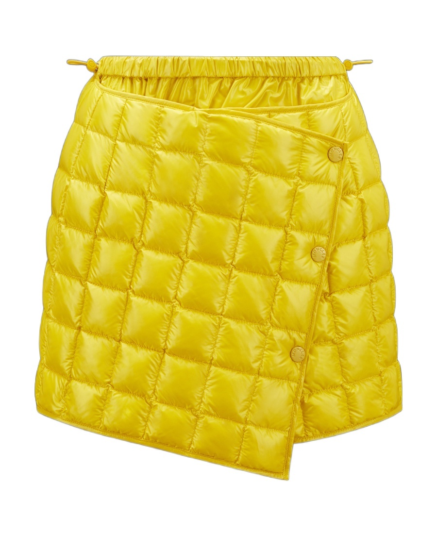 Moncler Quilted Glossed-shell Down Mini Wrap Skirt In Yellow