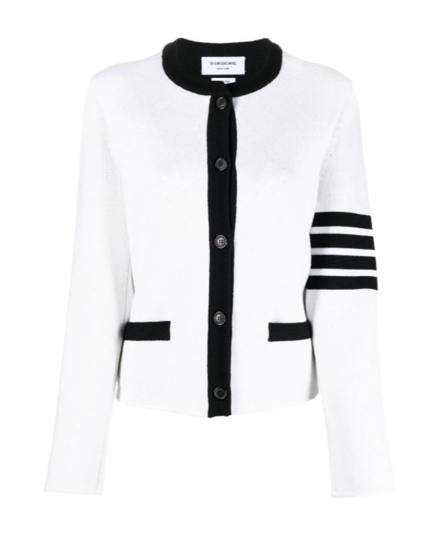 Thom Browne Cardigan Aus Einer Wollmischung Mit Streifen In White