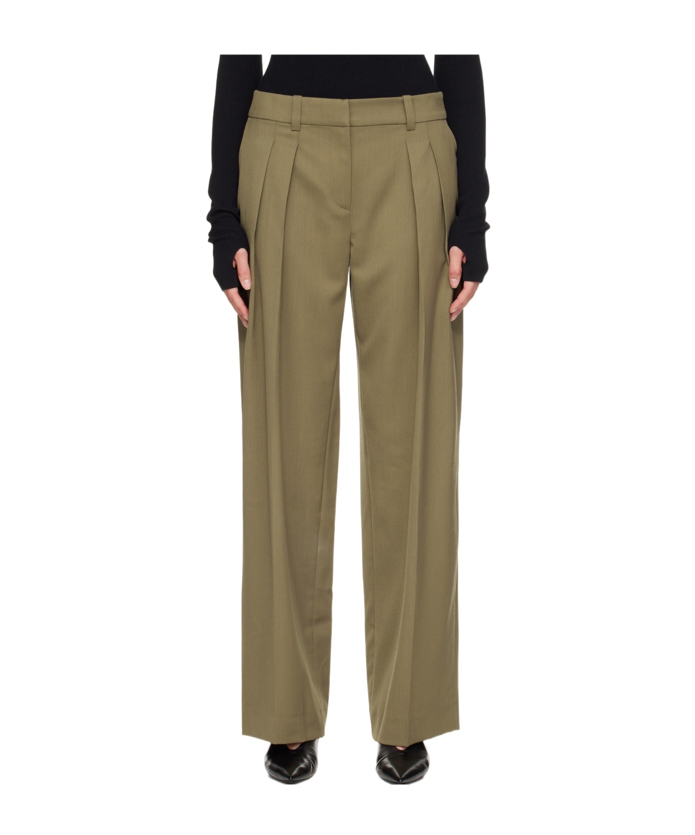 The Frankie Shop Womens Khaki Daytona Pleated Wool Trousers In Brown