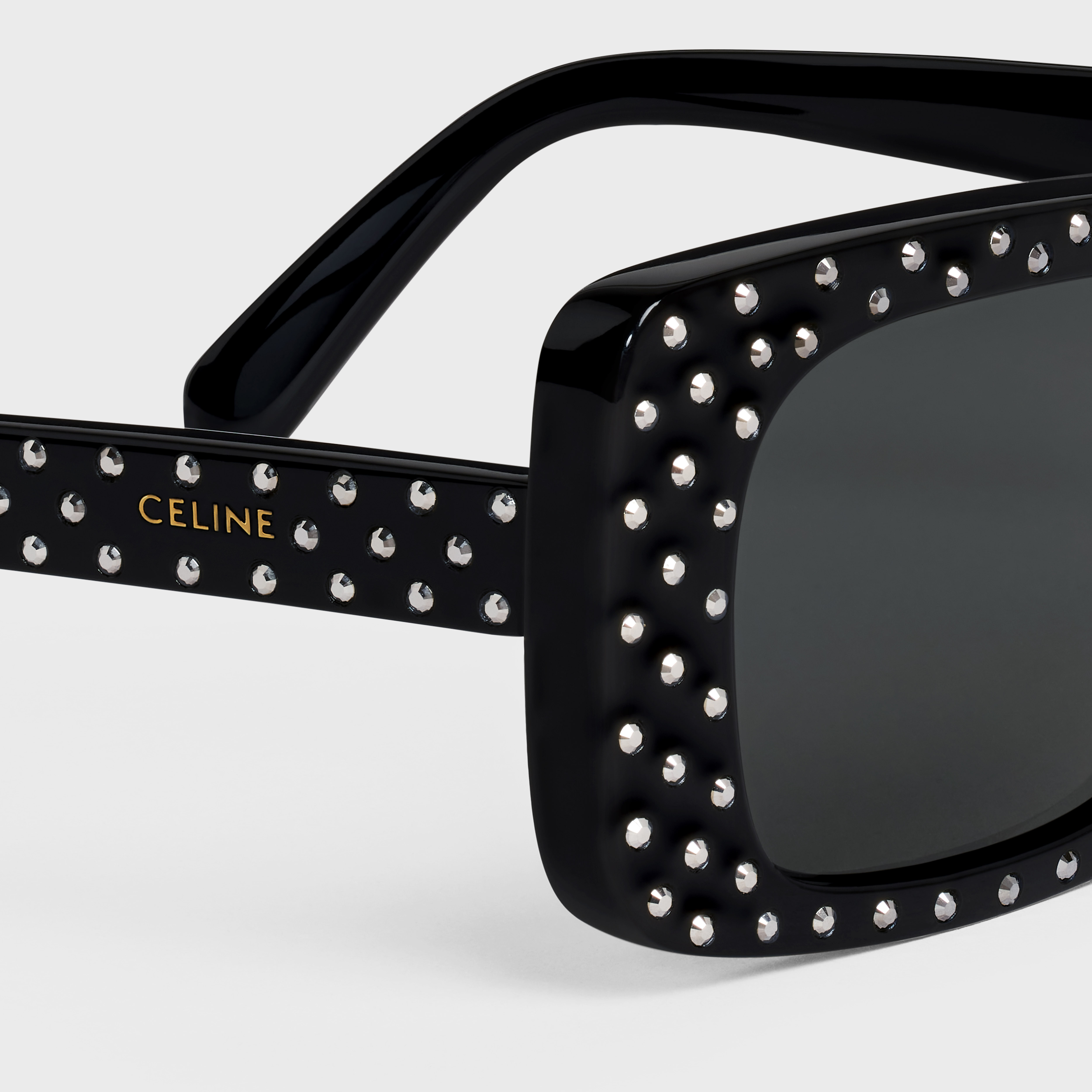 Celine Square S213 Sunglasses In Acetate With Crystals In Black