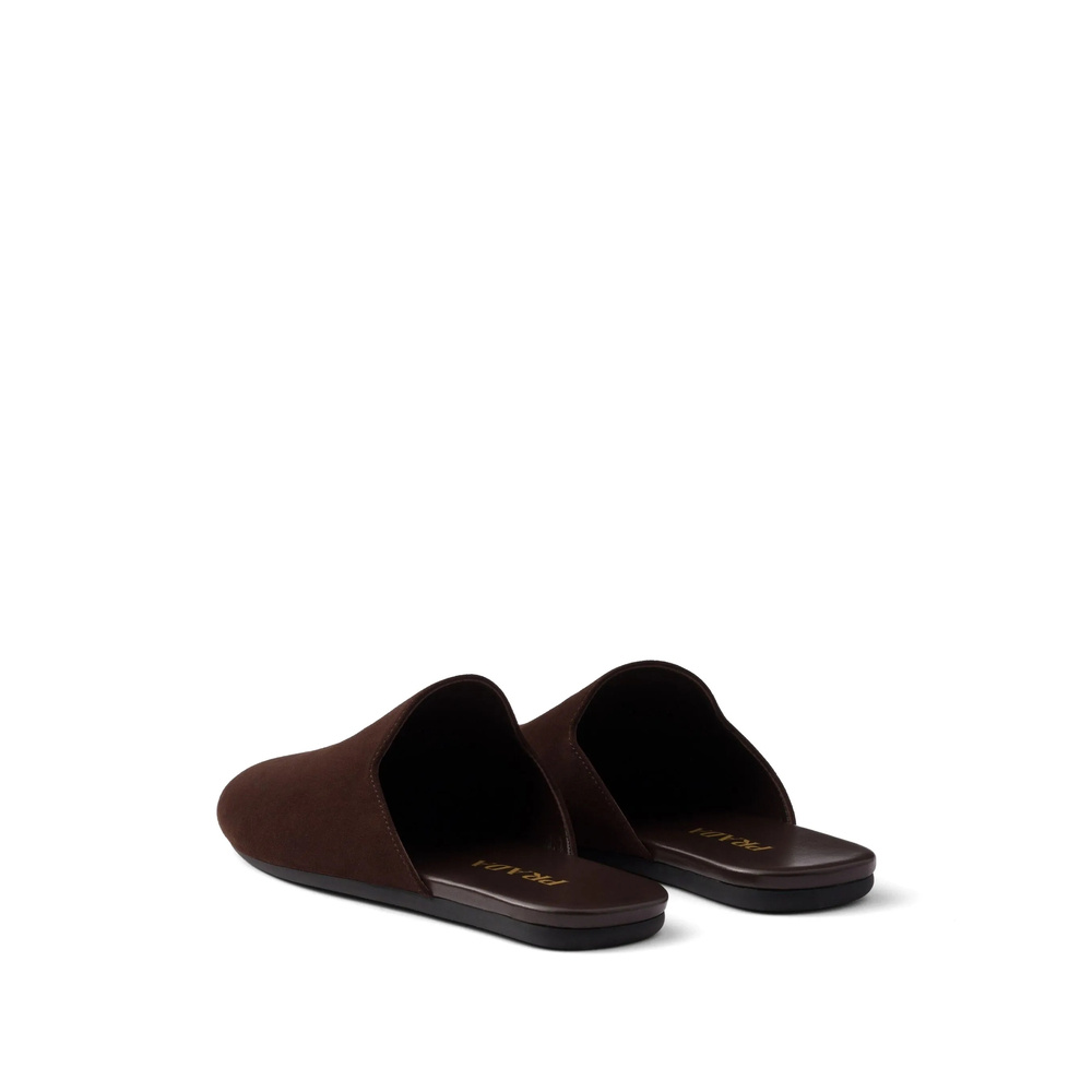 Prada Round Toe Flat Slippers In Brown