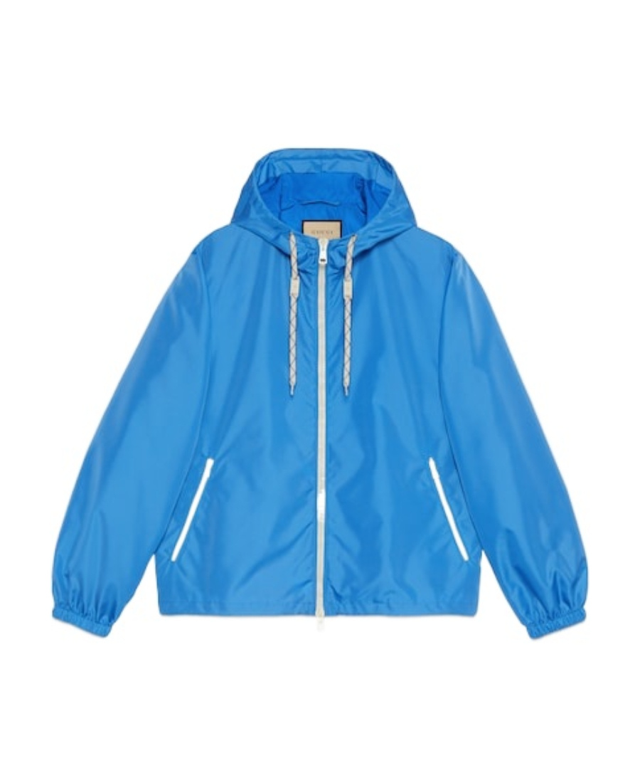 Gucci Web And Logo Print Windbreaker Jacket In Blue