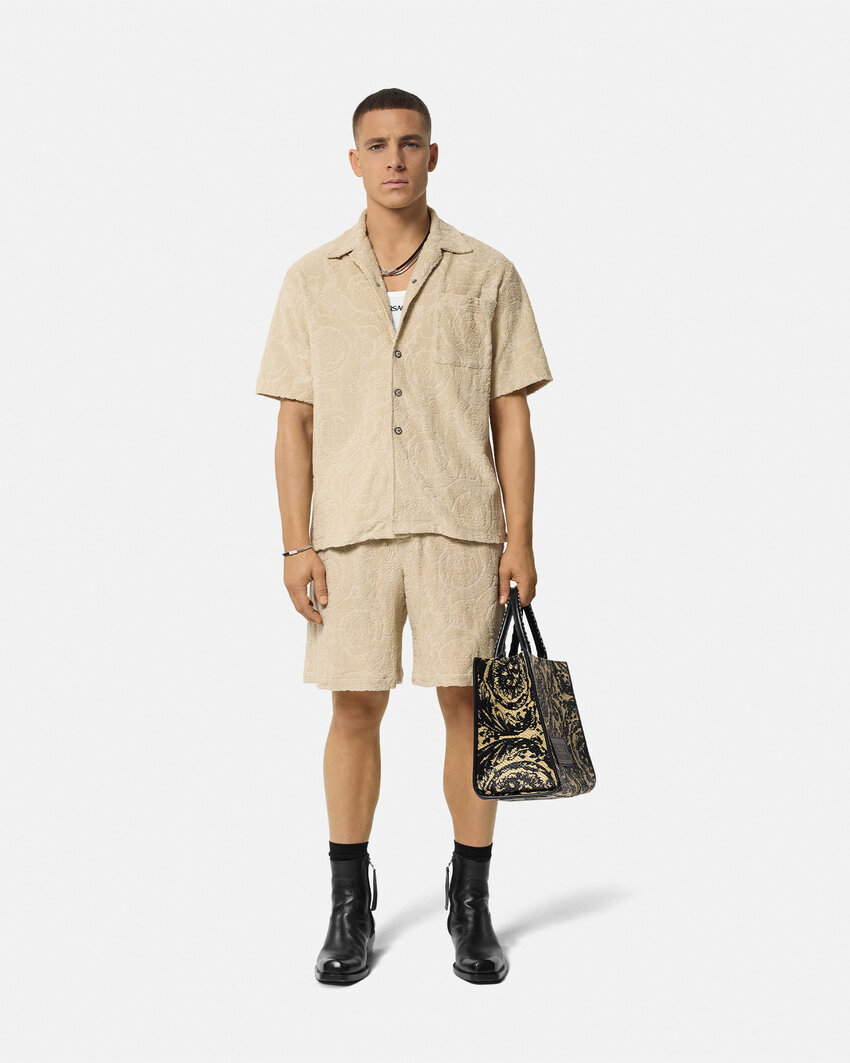 Versace Barocco-pattern Bermusa Shorts In Nude