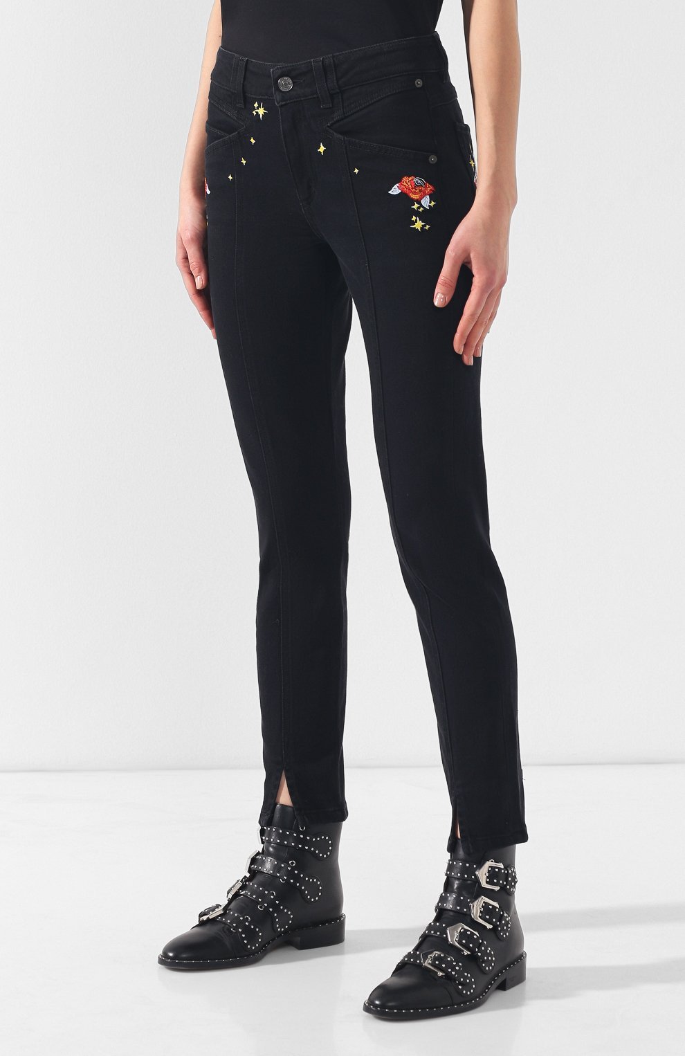 Givenchy Embroidered Nine-cent Jeans In Black