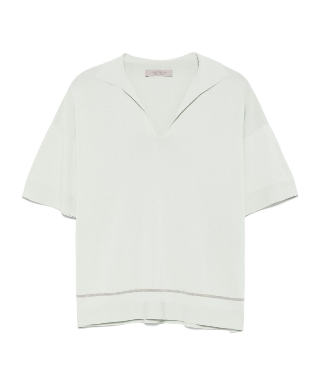 D Exterior Dexterior V-neck Green T-shirt With Subtle Stripe Detail In White