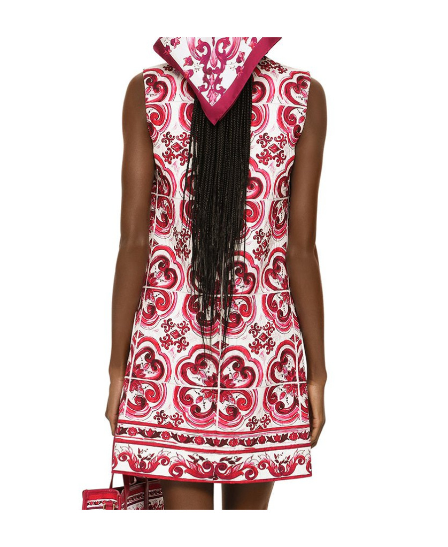 Dolce & Gabbana Majolica-print Stretch-silk Minidress In Red