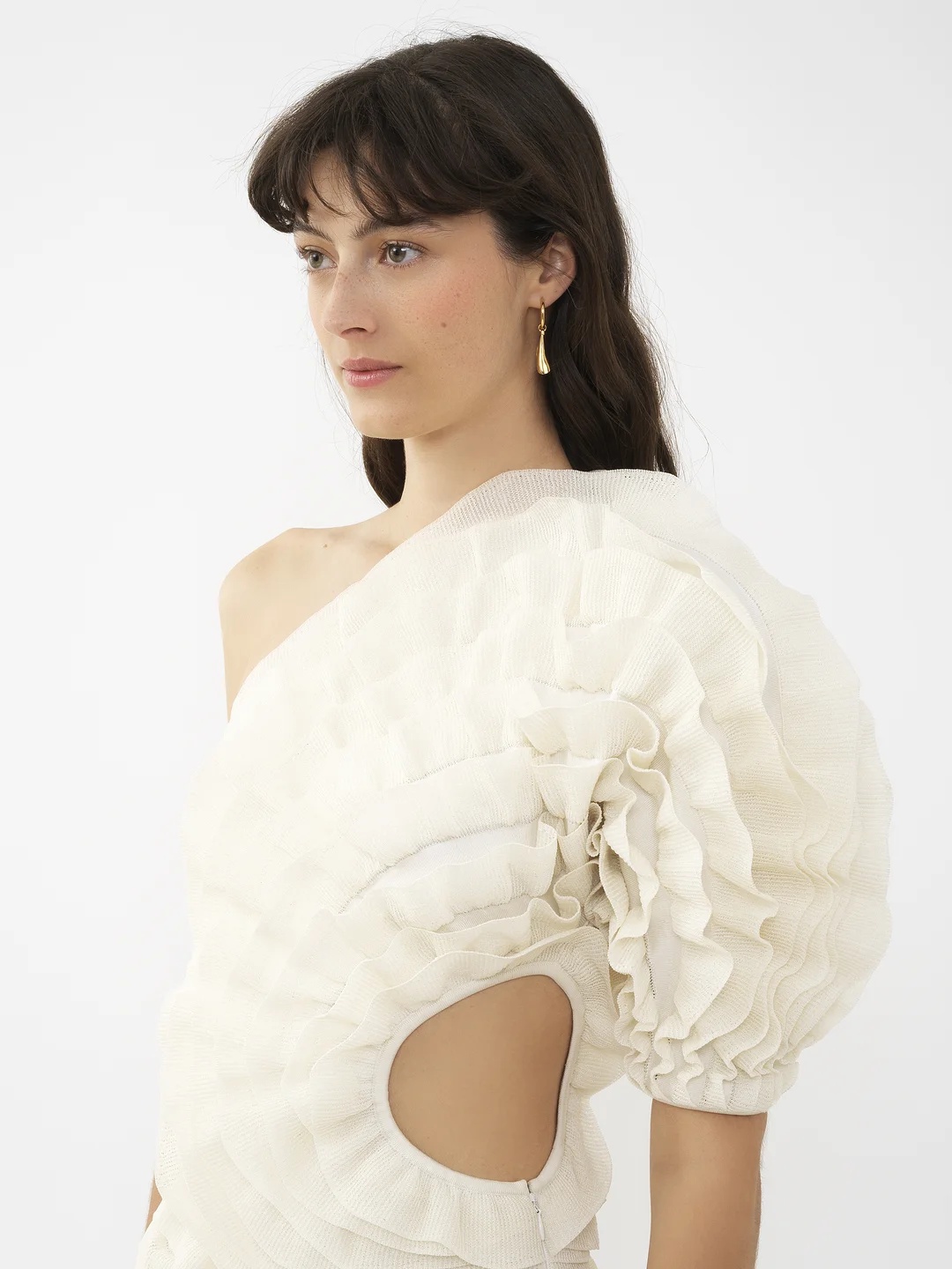 Chloé One-shoulder Cutout Ruffled Silk-blend Gown In White