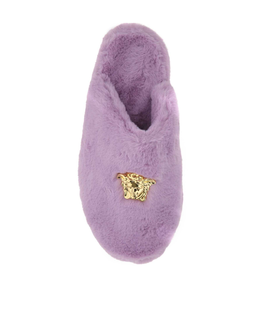 Versace Medusa Faux-fur Slippers In Pink