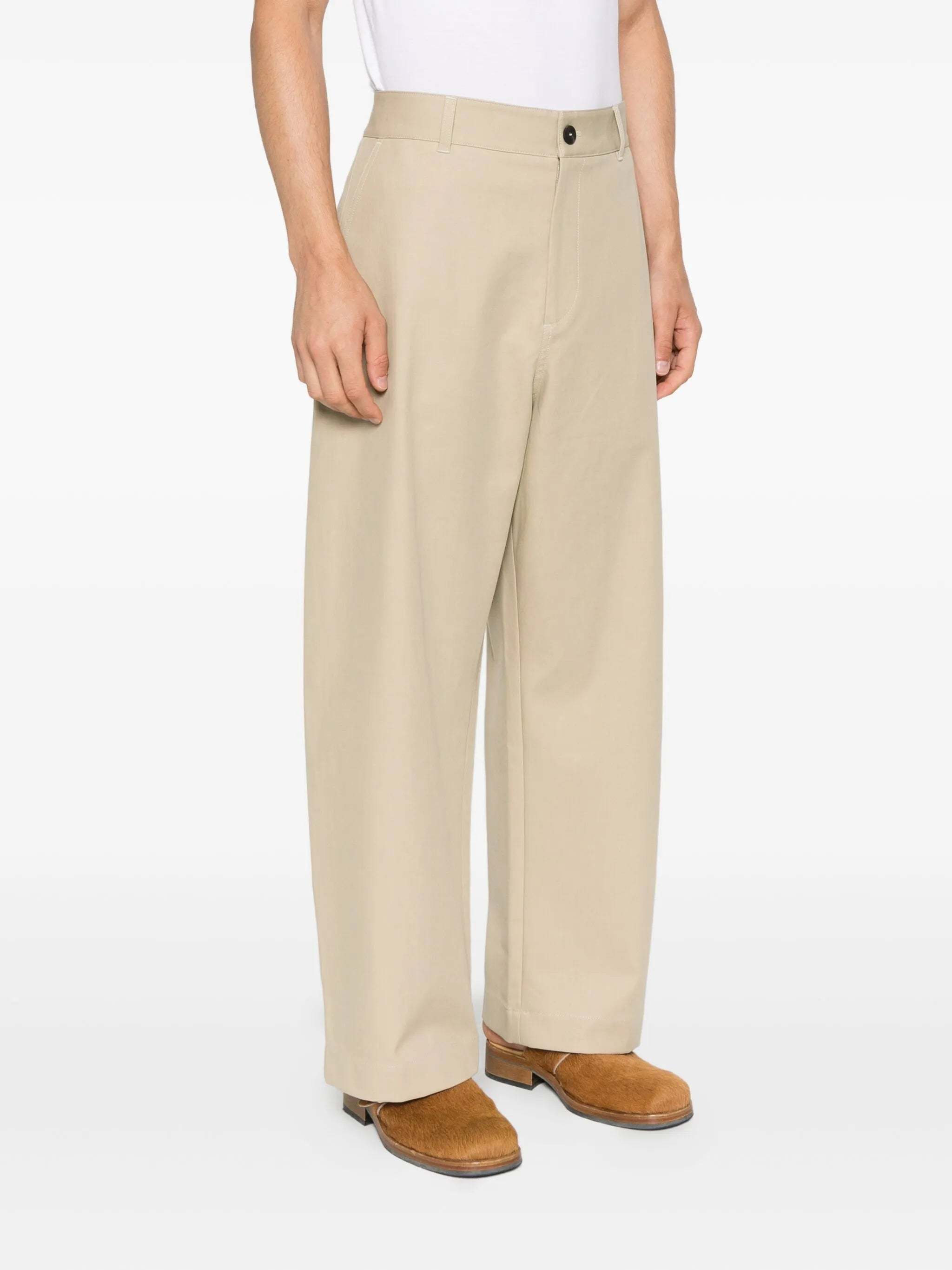 Studio Nicholson Button-fastening Cotton Trousers In Brown