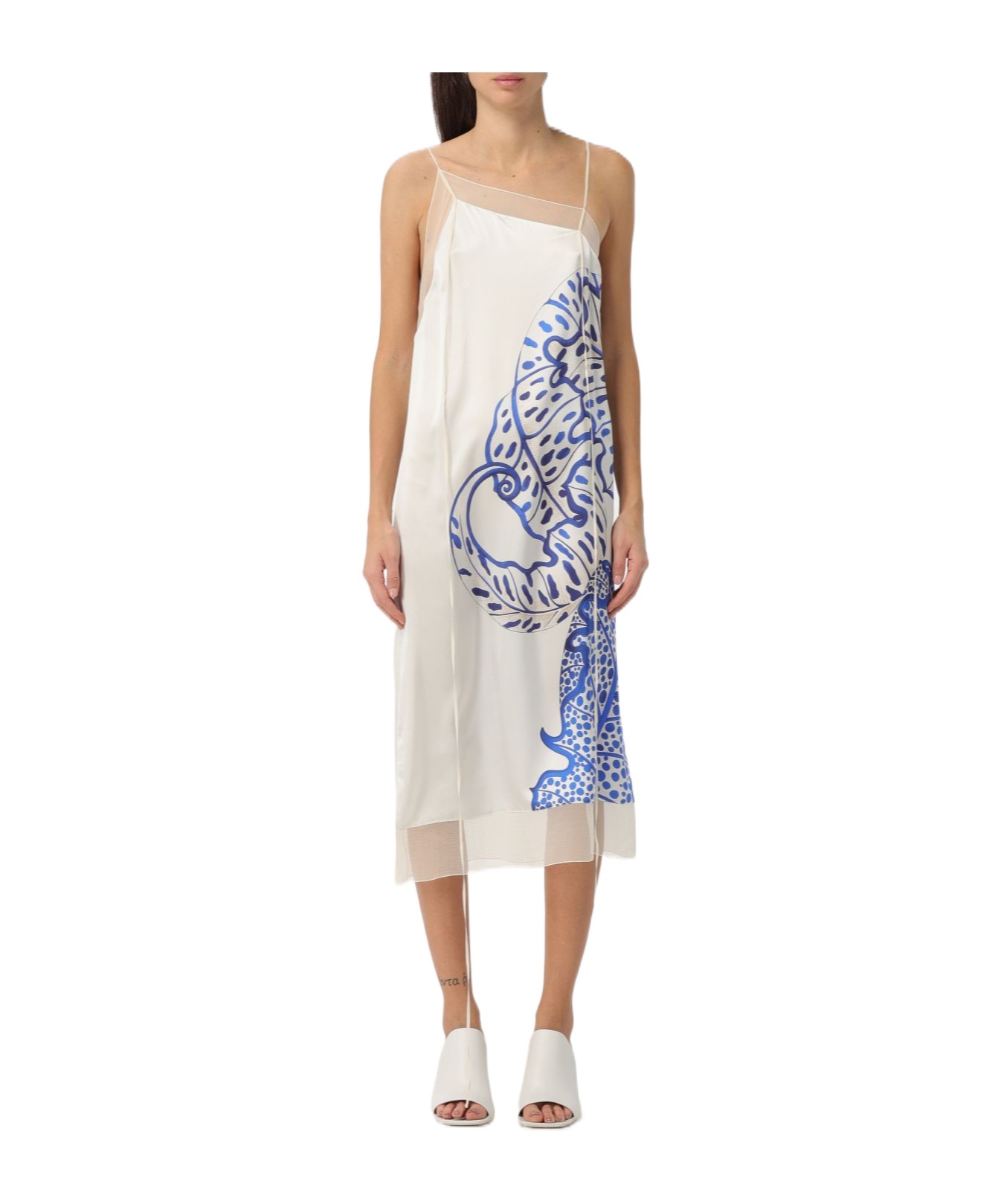 Ferragamo Midi Dress With Sleeveless Spaghetti Straps In White