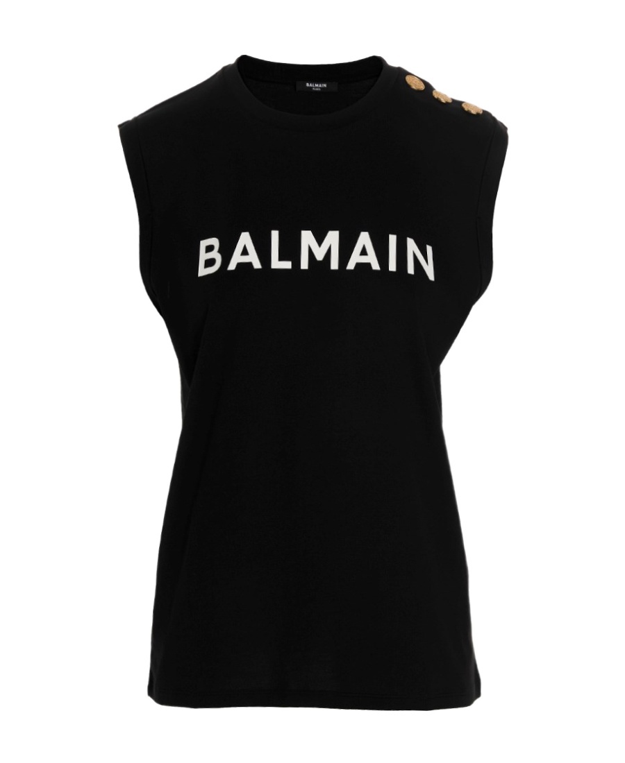 Balmain Logo Printed Sleeveless Tank Top In Black
