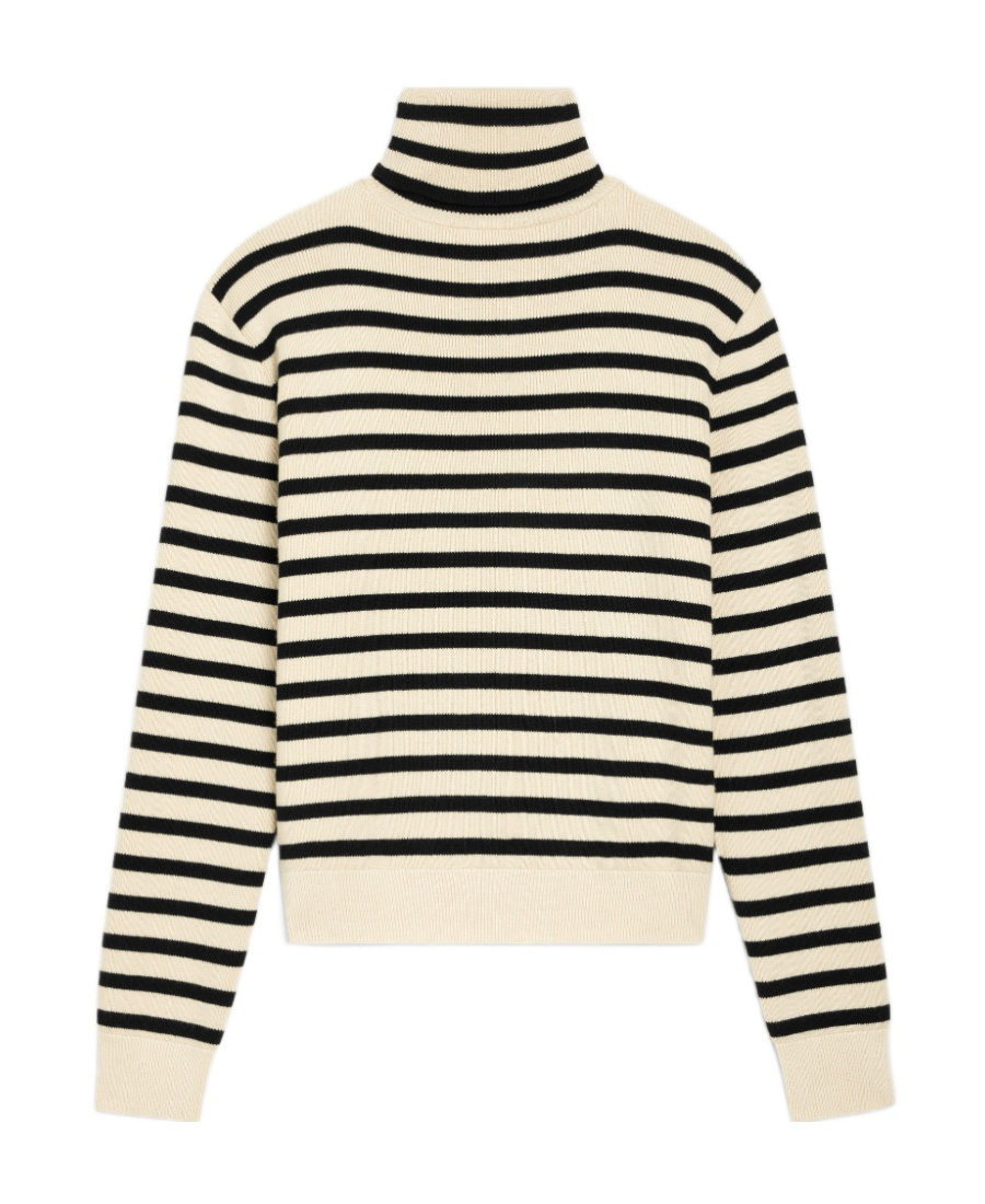 Celine Men Wool And Cashmer Sweater With Striped Motif In Nude