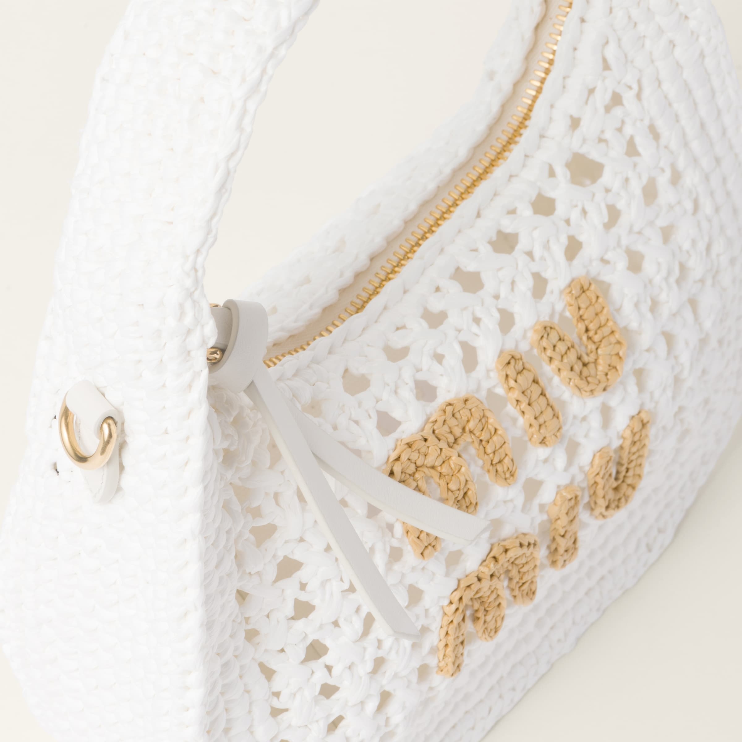 Miu Miu Wander Woven Fabric Hobo Bag In White