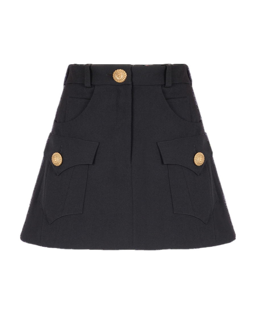 Balmain Trapeze Mini Skirt With Embossed Buttons In Black