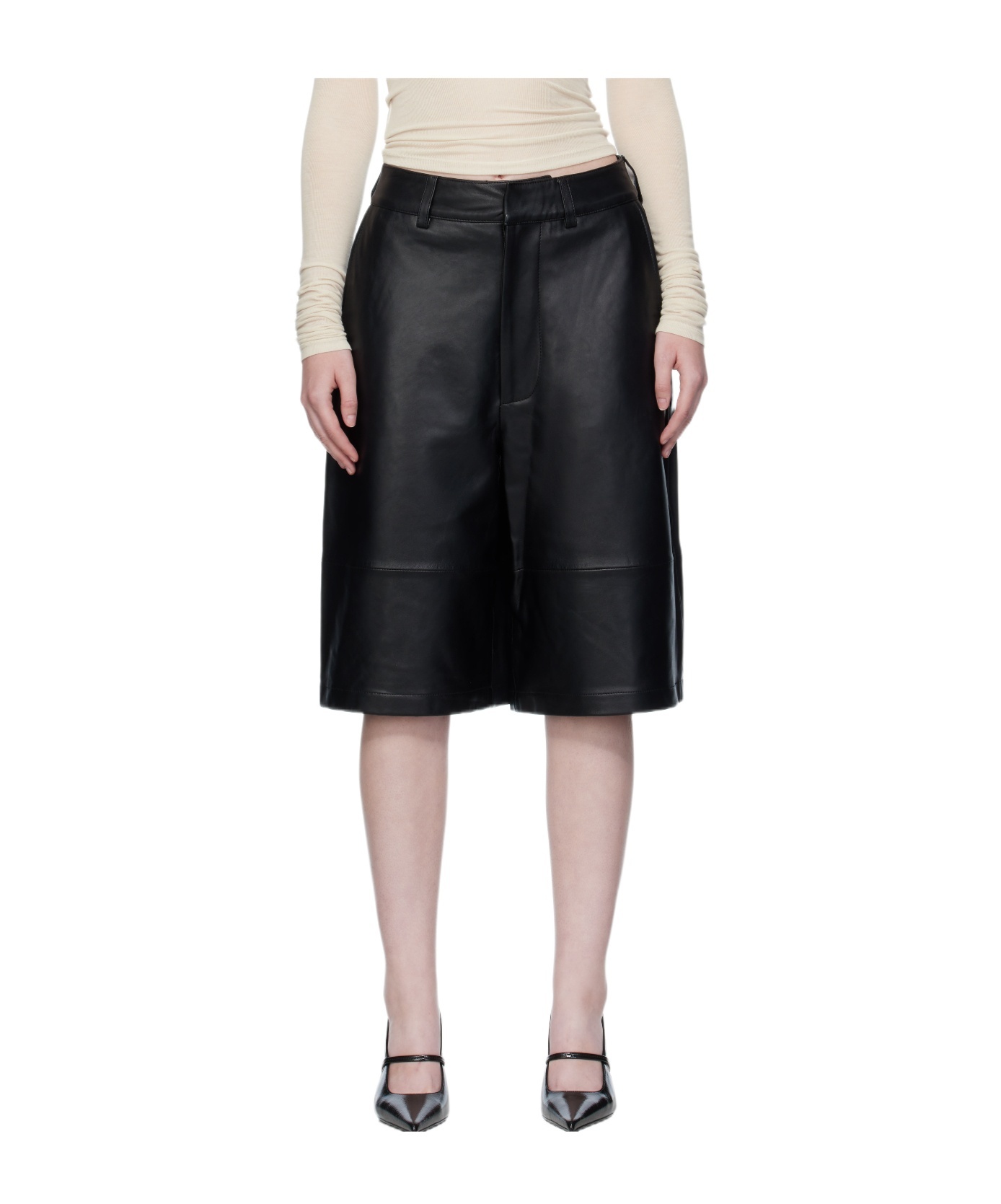 The Frankie Shop Olivia Leather Bermuda Shorts In Black