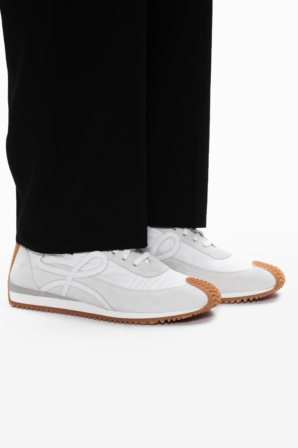 Loewe Suede & Tech Flow Runner Low Sneakers In White