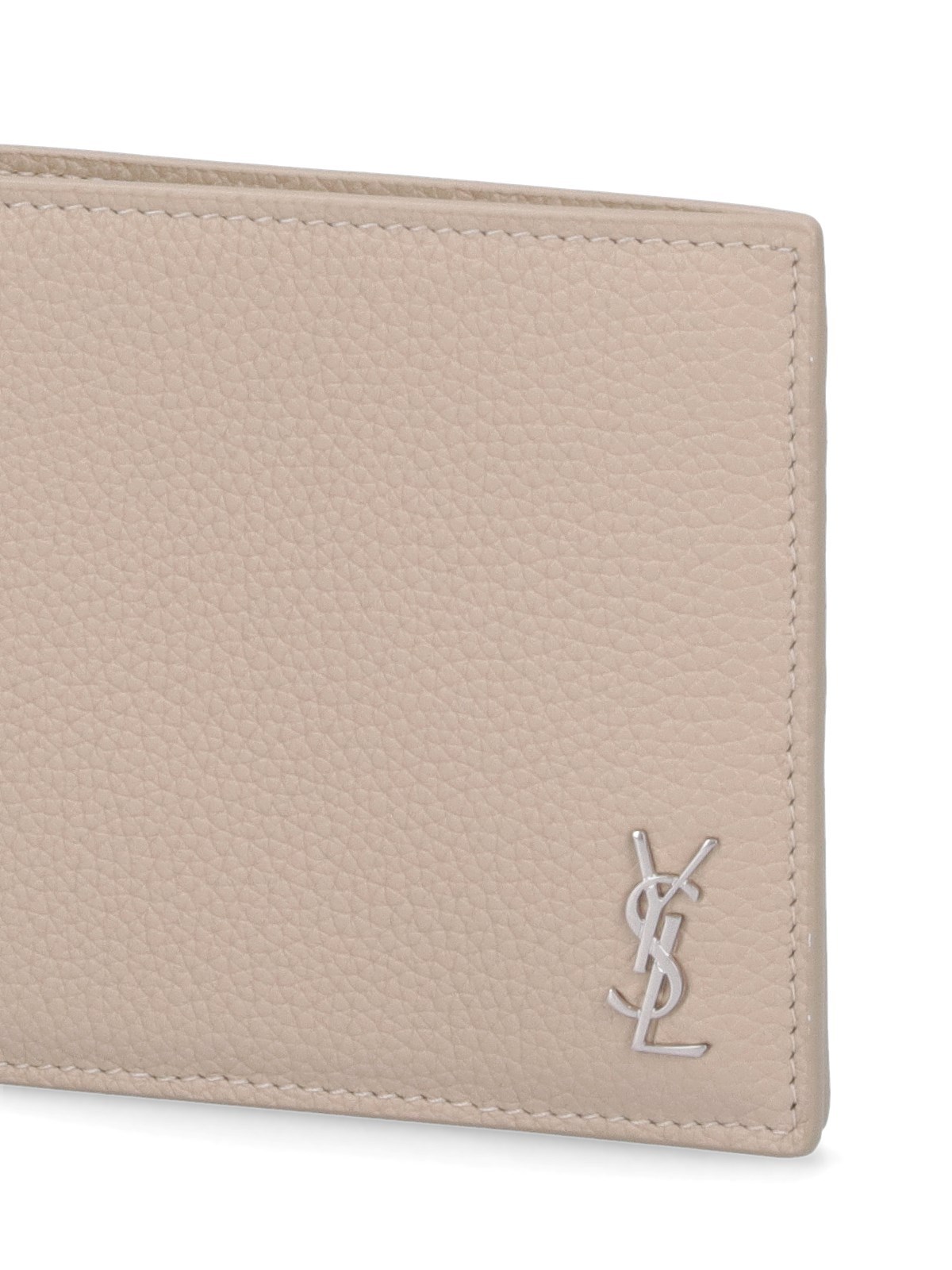 Saint Laurent Tiny Cassandre East/west Wallet In Grained Leather In Nude
