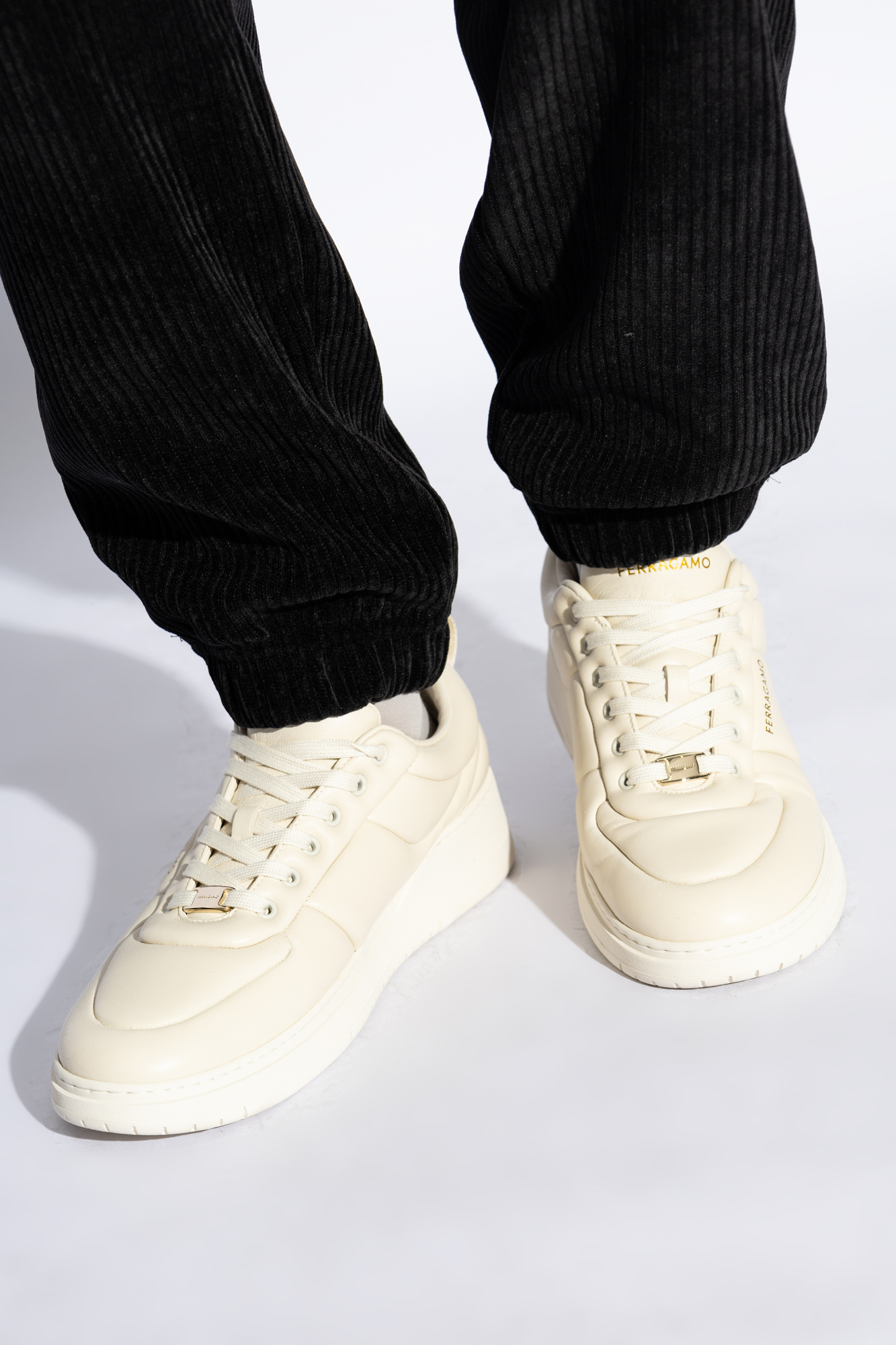 Ferragamo Logo Lace-up Sneakers In White
