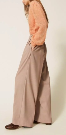 Twinset Wide-leg Trousers With High Waist In Brown