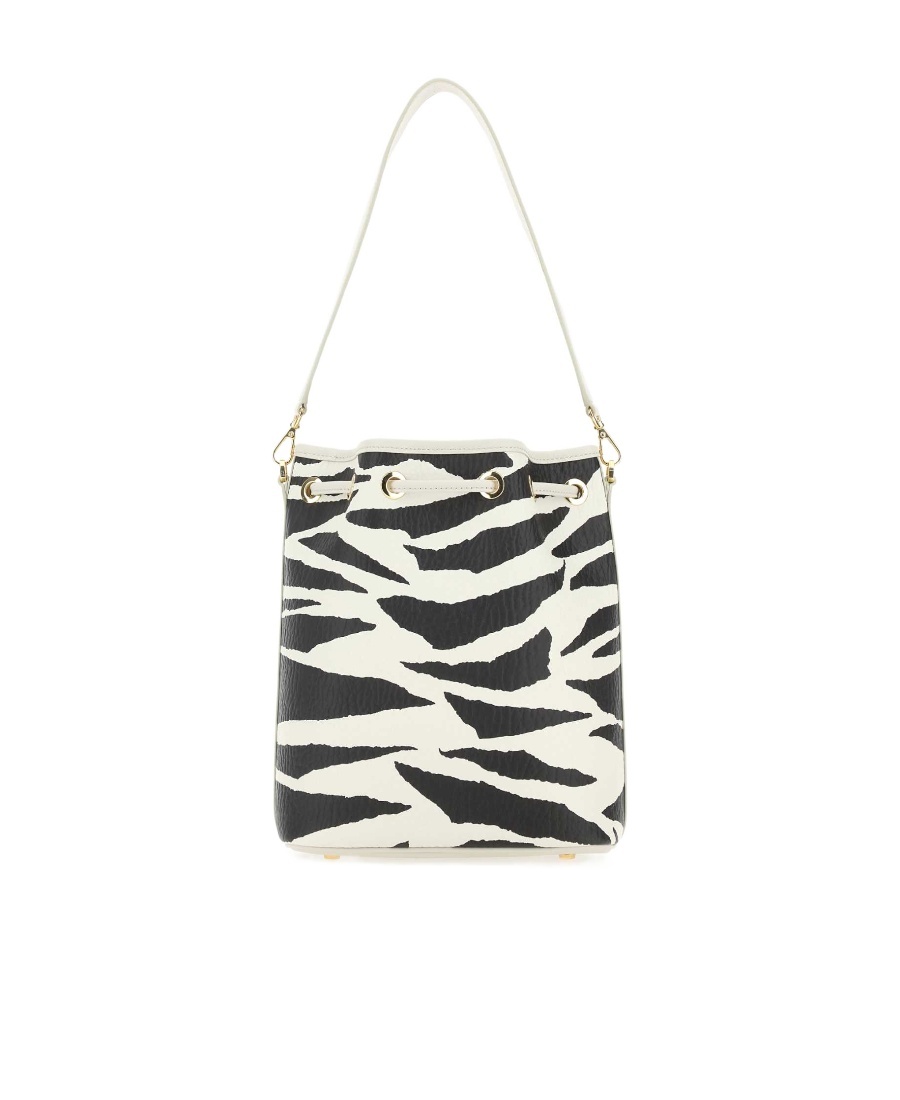 Mcm Leather Abstract-print Bucket Bag In White