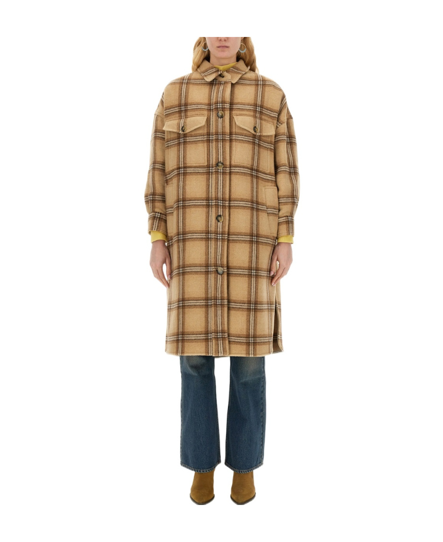Isabel Marant Light Brown Fontizia Checked Wool Coat In Nude