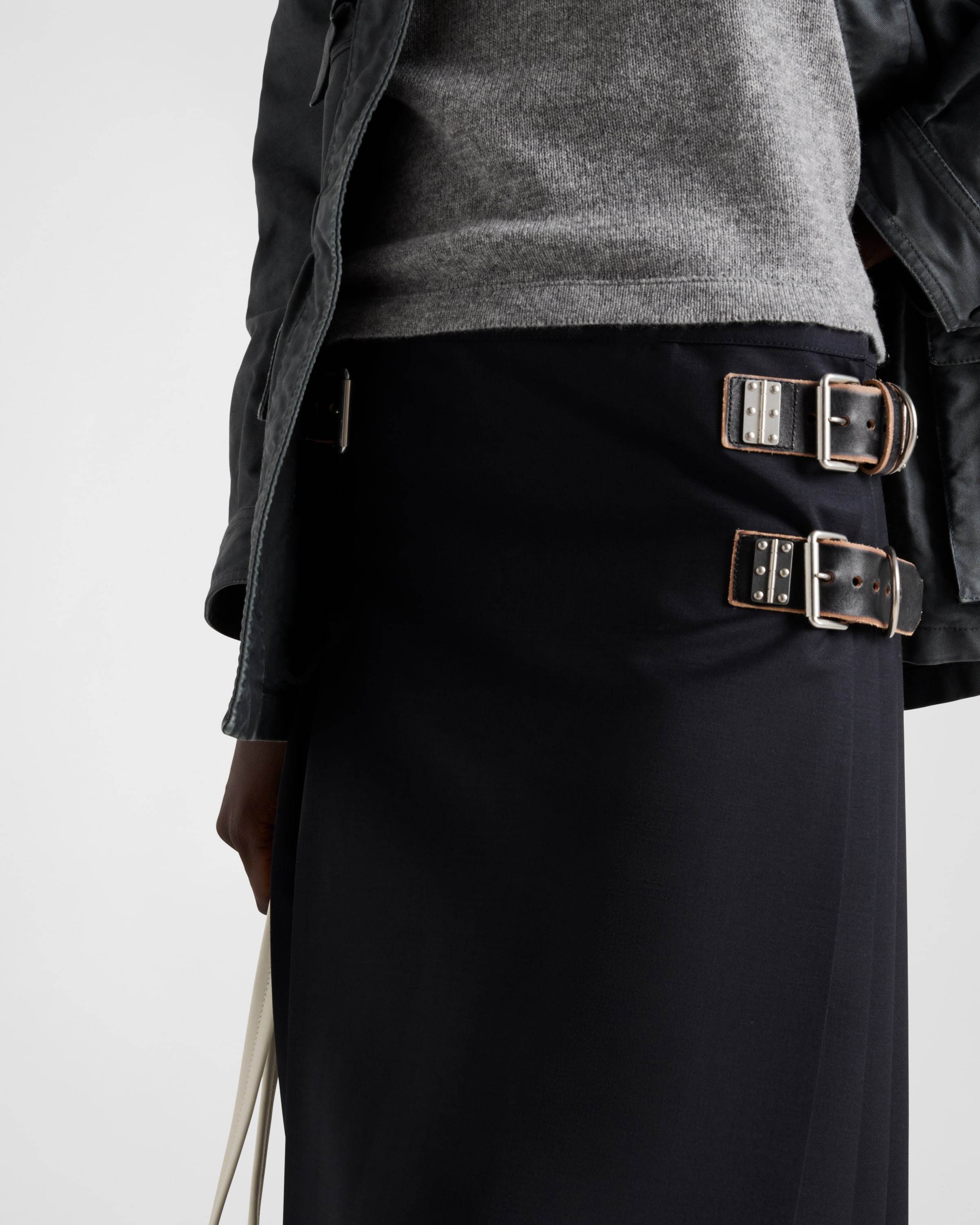 Prada Womens Blue Pleated Buckle-detail Mohair Wool-blend Midi Skirt